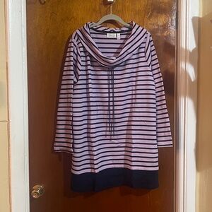 Denim & Co. Striped Waffle Knit Tunic w/ Solid Trim